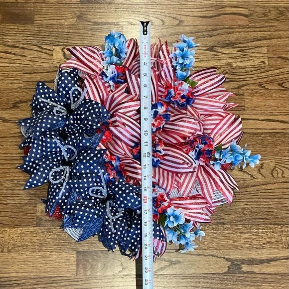 American Flag Ribbon Wreath -July 4th-Ribbons - Summer Wreath Light weigh